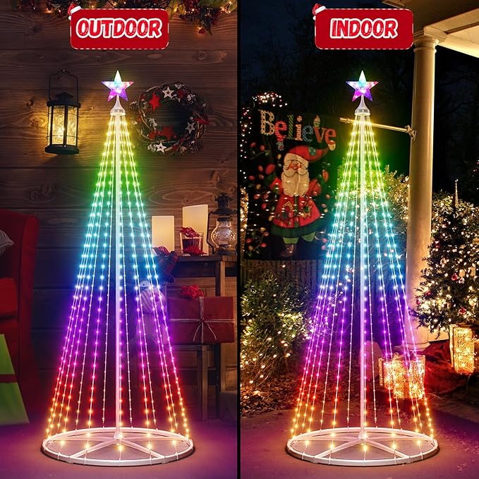 6FT LED Smart Christmas Tree - Outdoor & Indoor Lighted Christmas Tree Decorations Indoor Christmas Cone Tree App Control Color Changing Light for Yard & Garden