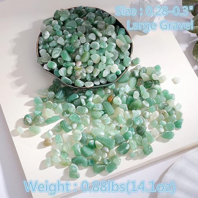 QINJIEJIE 400G Green Aventurine Crystal Polished Rocks 0.3-0.4" Tumbled Stones Chips Stone Crushed Quartz Natural Gem Home Decoration Aquarium Plants Cacti Vase Filler Landscape Bottom Ornament 0.9lb