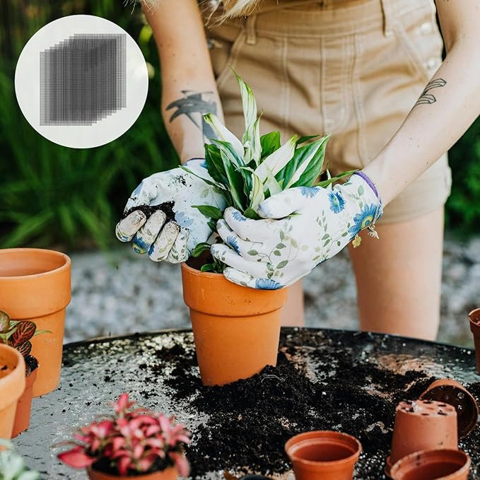 15 Pack Flower Pot Hole Mesh Pad, 11.8 * 7.8 Inch Bonsai Pot Mesh Plant Drainage Mesh Hole Screens Gasket Keep Soil from Flowing Away (Black)