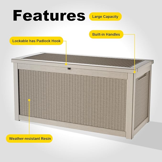 EasyUp 320 Gallon Outdoor Storage Box Waterproof, UV Resistant Resin Deck Box with Hydraulic Rod, Lockable Design and Enhanced Durability for Patio, Garden, and Poolside Use
