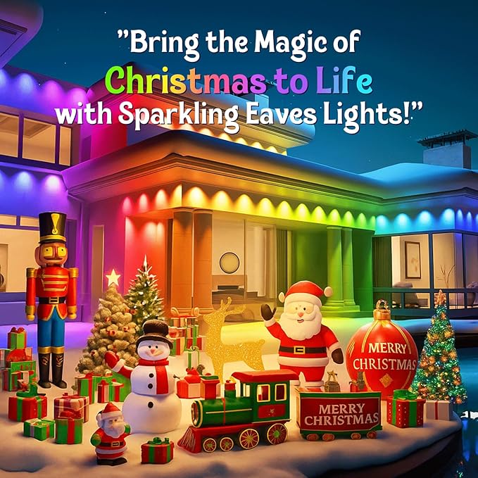 HUTAKUZE Permanent Outdoor Lights, 150ft RGB Outdoor Christmas Lights with 90 LED Light, IP67 Waterproof LED Eaves Light, DIY Scene Modes for Halloween and Holiday Decor, Smart APP & Remote Control