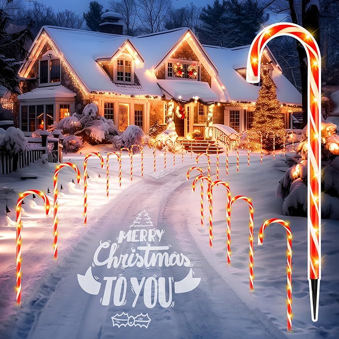 Brightown Total 28" Candy Cane Lights with Stakes, 10 Packs Large Christmas Pathway Lights Outdoor, Candy Cane Lights Outdoor Pathway Christmas Decorations for Yard Lawn Garden Walkway Sidewalk