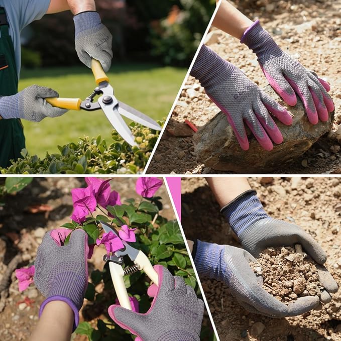 6 Pairs Gardening gloves for men, Garden gloves with rubber coating, Work gloves for Weeding, Digging, Raking, Pruning Flower Rose (Medium/8)