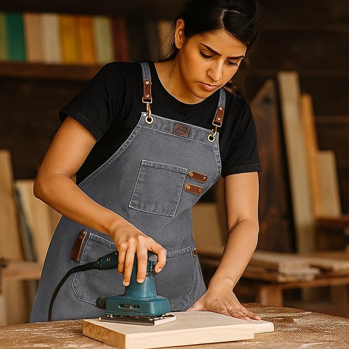 LEATHER VILLAGE Chef Aprons for Men Women with Large Pockets, Cotton Canvas Cross Back Adjustable Work Apron, Size M to XXL