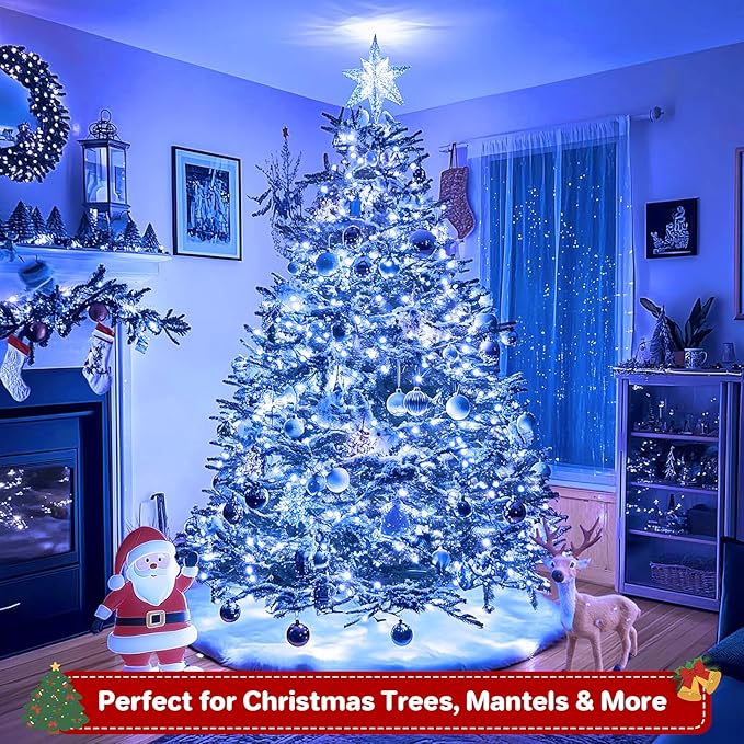 132FT 400 LED Christmas Lights with Timer, Twinkle Fairy Lights String with 8 Flashing Modes String Lights for Indoor Bedroom Outdoor Christmas Trees Garland Wreath Holiday Decorations, Blue