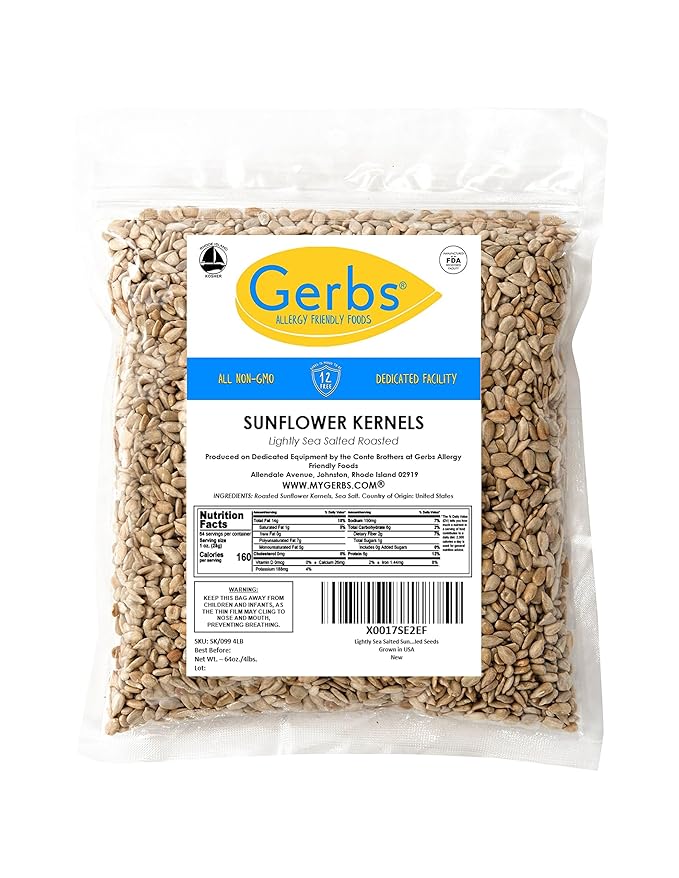 Lightly Sea Salted Sunflower Seed Kernels by Gerbs - 4 LBS - Top 11 Food Allergen Free & Non GMO - Premium Dry Roasted Seeds – COG USA
