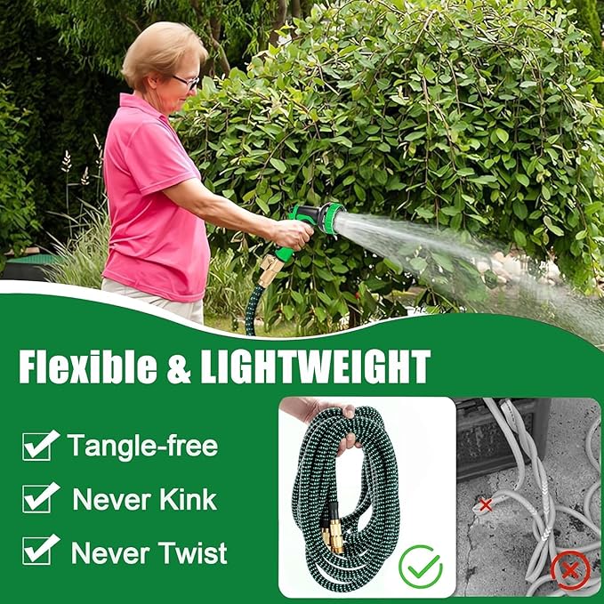 75 ft Expandable Garden Hose - Kink Free Flexible Water Hose 75ft with 10 Pattern Spray Nozzle, 3/4 Solid Brass Connectors, Retractable Latex Core - Lightweight Expanding Hose