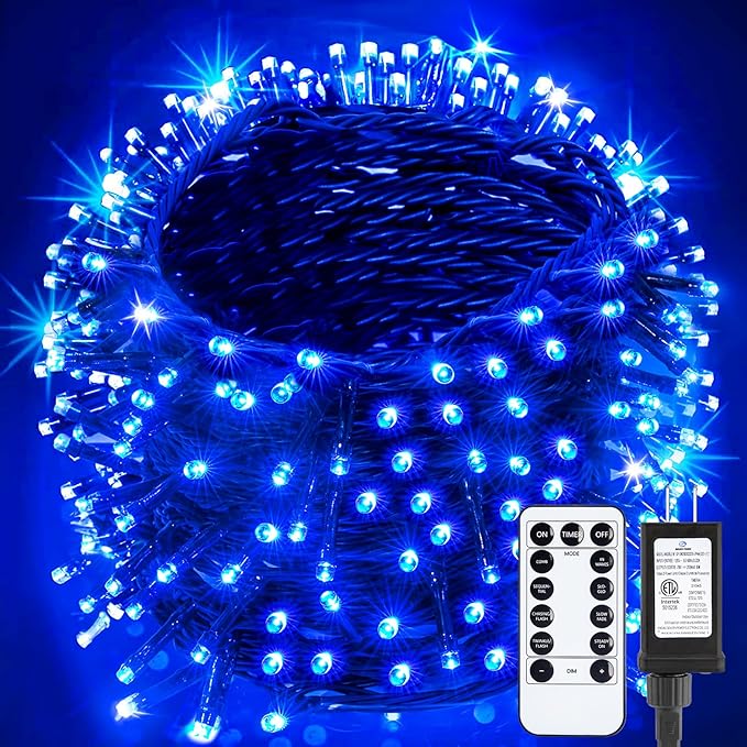 Christmas String Lights 66Feet 200 LED Twinkle Fairy Lights String with 8 Light Modes for Christmas Trees Garland Wreath Wedding Indoor Outdoor Holiday Decorations - Blue