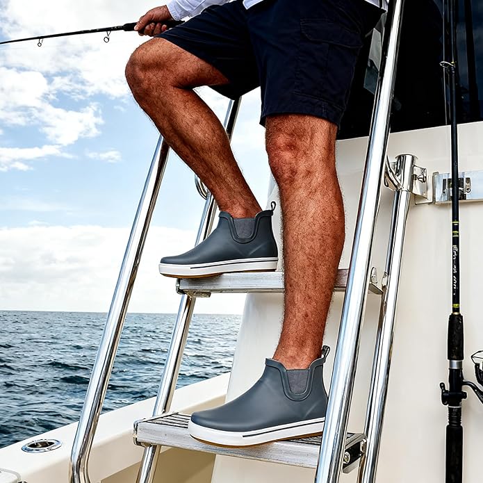 WTW Womens Rain Boots Deck Boots for Men - Lightweight Waterproof Rubber Fishing Rain Shoes with High Traction for Gardening Camping