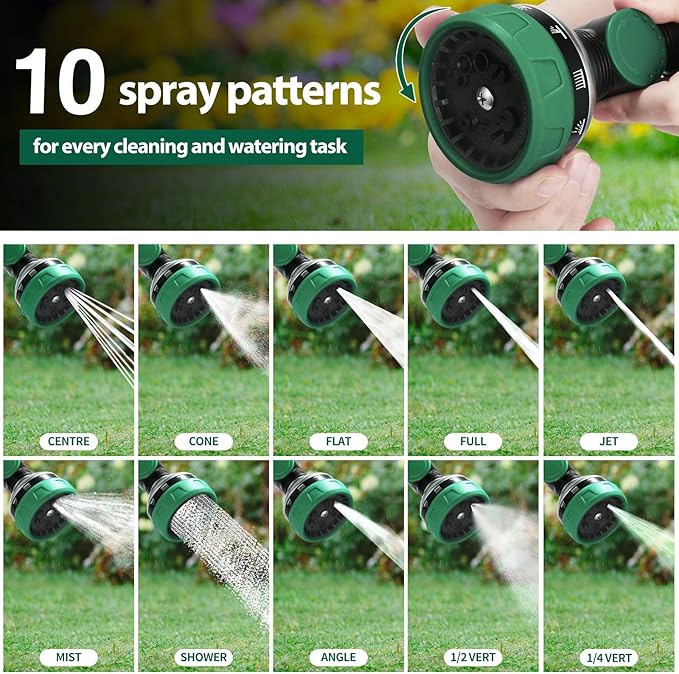 Telescoping Watering Wand for Garden Hose, 36”-54” Adjustable, 10 Spray Patterns, Heavy-Duty Hose Nozzle with Thumb Control & Pivoting Head, Ideal for Hanging Baskets and Shrubs, Green