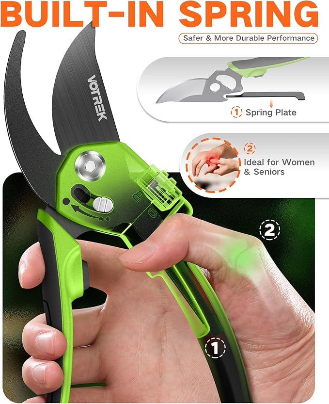 Pruning Shears for Gardening - 8.5" Garden Clippers with Stepless Adjustable Handle for All Hand, Ergonomic Bypass Plant Pruners Scissors for Heavy Duty Branch Bush Rose Tool