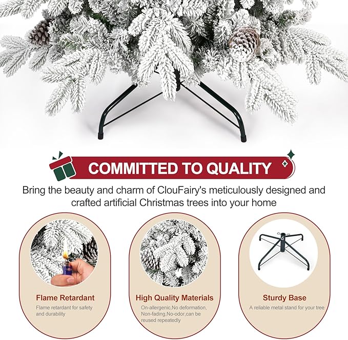 4 FT Snow Flocked Christmas Tree with 455 PE&PVC Mixed Branch Tips,Unlit Artificial Skinny Pencil Christmas Tree with 19 Pine Cones,Hinged Premium Xmas Slim Fir Trees for Home,Office,Party Decoration