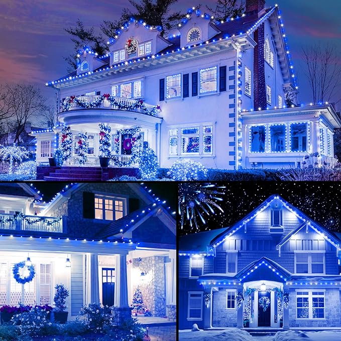 Brightown 2 Pack Blue and White C9 LED Christmas String Lights - 33ft 50 LED Waterproof Strawberry String Lights, Plug-in Extendable Green Wire Lights String for Outdoor Indoor Patio Party Decoration