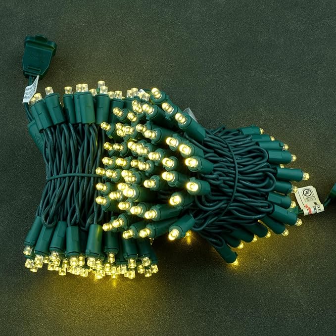 YULETIME Warm White Wide Angle LED Christmas Lights 200 Count 50 ft, Pack of 2 Strands 25 ft 100 Lights UL Certified String Light Set (Warm White)