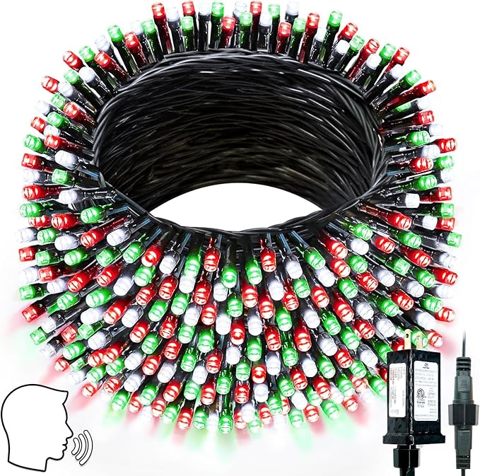 Voice Controlled Smart Christmas Lights Outdoor, 75.8ft 200LED Extendable String Light with 7 Voice Commands, 12 Modes & Timer, Waterproof Christmas Decorations for Party Garden (Red Green and White)