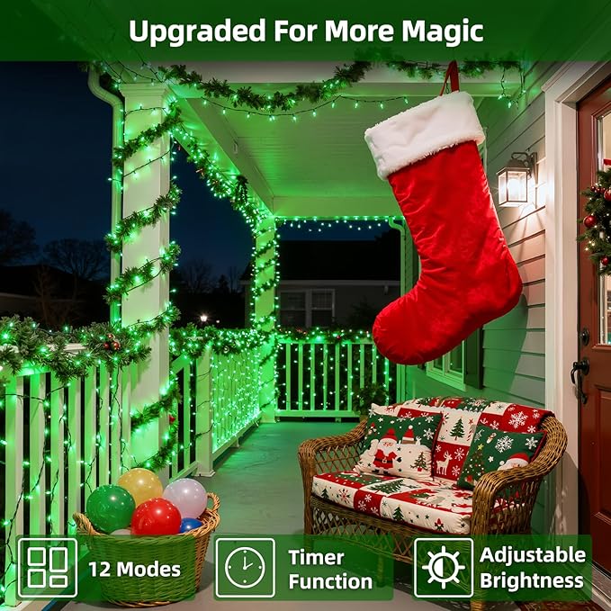 1500 LED 470FT Christmas Lights Outdoor,12 Lighting Modes Christmas String Lights with Timer, Dimmable Plug in Green LED StringLights Waterproof for Yard Tree Wedding Party Holiday Green