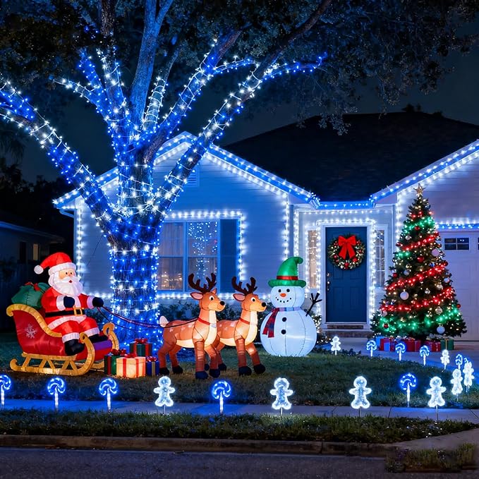 800 LED Christmas Lights Outdoor Indoor, String Lights for Outside with 8 Modes Waterproof, Plug in Twinkle Light Clear Wire for Xmas Tree, Patio, Garden, Party Decorations, Blue White