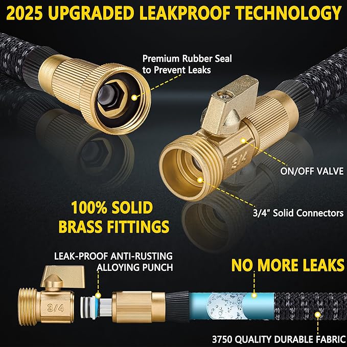 50 FT Garden Hose Expandable Hose-2025 Upgraded Flexible Water Hose, Car Wash Hose with Extra-Strong Brass Connectors,Superior Strength-4-Layers Latex - Kink-less Lightweight Expanding Hose