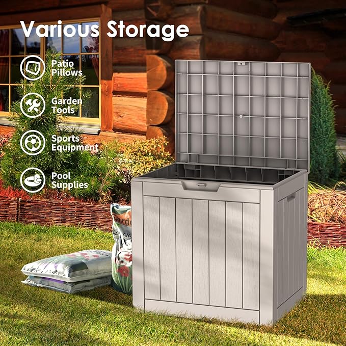 DRATO Deck Boxes, 31 Gallon Outdoor Storage Box for Patio Cushion, Garden Tools, Waterproof and UV Resistant, Lockable (Grey)