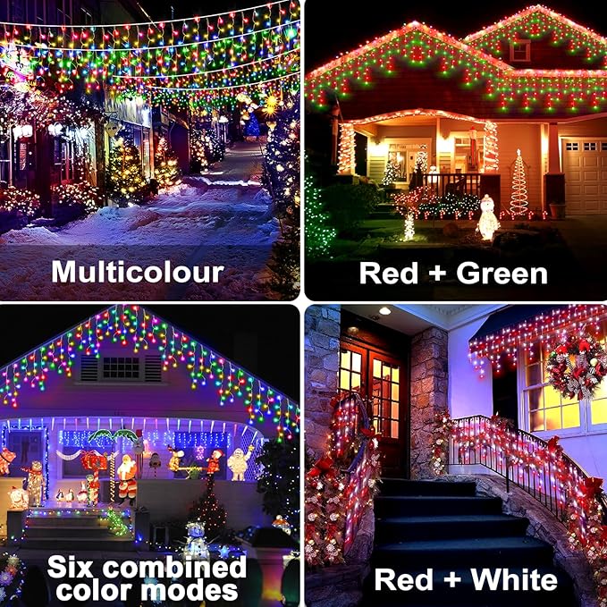 52FT Waterproof Christmas Lights Outdoor with 504 LED 8 Modes and Timer Curtain Lights Outside for Garden Holiday Gatherings Indoor Outdoor Decorations Plug in Hanging Fairy String Lights