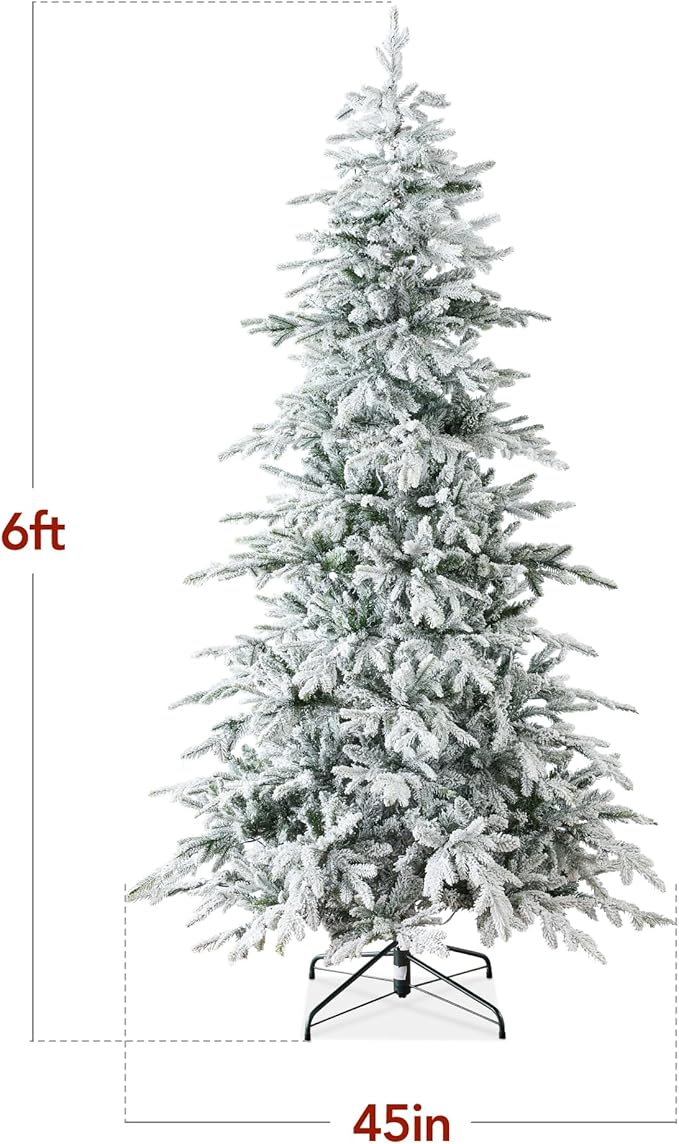 Best Choice Products Lighted Aspen Christmas Tree, 6ft Flocked Artifical Noble Fir, Pre-Lit White & Multicolored LED Lights Premium Holiday Décor - Green