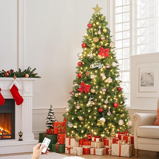 6.5ft Prelit Rotating Artificial Christmas Tree with Remote Timer & Dimmer, 340 Multi-Color LED Lights 1036 PE & PVC Branches for Holiday Decor