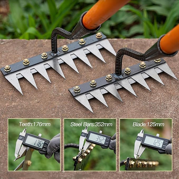 Gardenia Iron Weeding Rake 2.0, Iron Rake for Gardening and Weedings, 2025 Heavy-Duty Garden Hand Weed Puller Tool for Yard Lawn and Garden 5/6/7/8 Teeth Carbon Steel Garden Weeder Rakes (8 Tines)