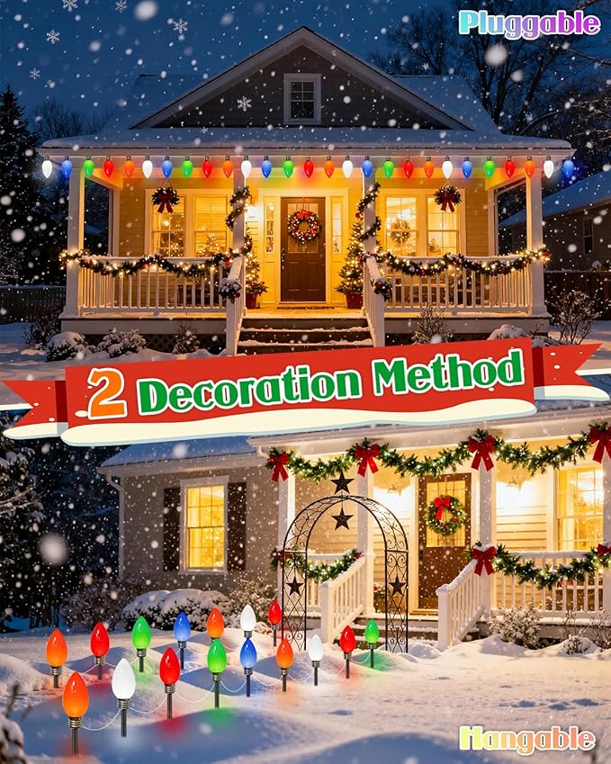 IDEAALS 10 Pack Jumbo Multicolor Plug in C9 Christmas Lights Outdoor，LED Pathway Lights Waterproof, Strawberry Light Christmas Decorations Outdoor for Walkway Party Patio Garden Lawn Yard Decor