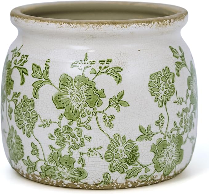 Ceramic Pot for Planter, Vintage Flower Pot with Drainage Holes, 6.29 inch Ice Crack Glazed Indoor Planters Pot (Modern)