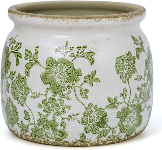 Ceramic Pot for Planter, Vintage Flower Pot with Drainage Holes, 6.29 inch Ice Crack Glazed Indoor Planters Pot (Modern)