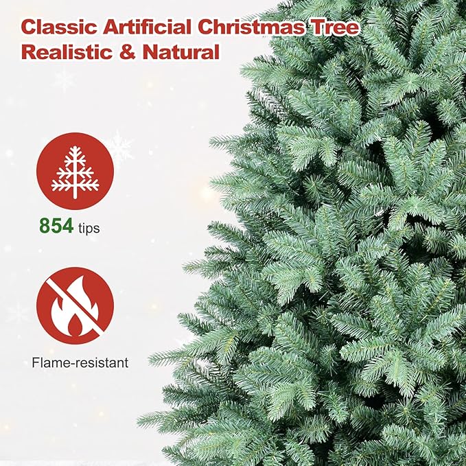 5 Ft Blue Spruce Artificial Christmas Tree, Hinged Unlit Xmas Trees with 1390 PE&PVC Mixed Branch Tips, Home Holiday School Decor with Foldable Base Easy Setup
