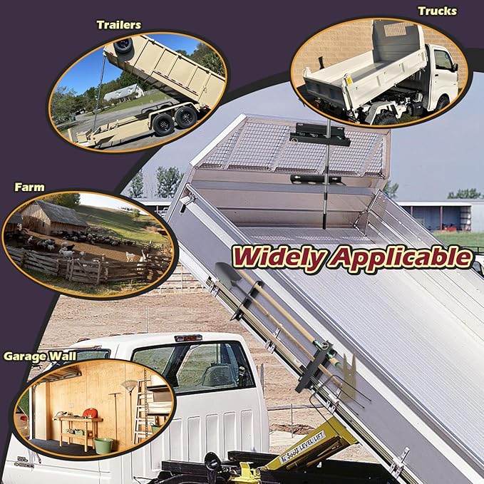 TOPOWN 4-Hole Heavy Duty Shovel Holder for Truck Bed with Double Fixation, Adjustable Landscape Tool Rack Truck Bed Mount for Shovels, Tool Holder for Rakes, Garden Tools, Farm Tools (Bed & Box Mount)