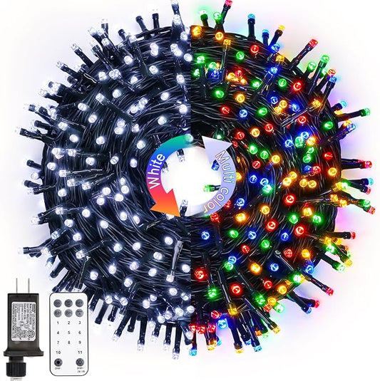 JMEXSUSS Color Changing Christmas Lights, 66ft 200 LED White & Multicolor String Lights Outdoor Waterproof with Timer Remote, Connectable Christmas Tree Lights Plug in for Indoor Xmas Decor