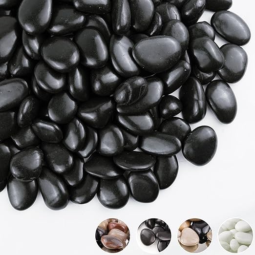 Black River Rocks 20lbs, 1-2Inch Natural Pebbles for Plants, High Polished Decorative Stones for Aquarium Vase Filler Fish Tank Landscaping Garden