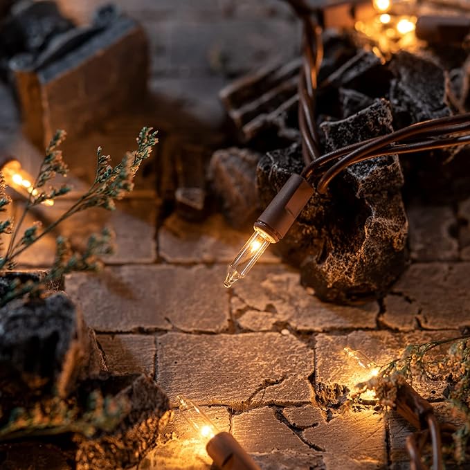 YULETIME 200 Clear Christmas Lights with Brown Wire, Pack of 2 Strands of 21 ft 100 Count UL Certified Incandescent Mini String Light (Clear - Brown Wire)