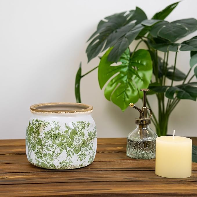 Ceramic Pot for Planter, Vintage Flower Pot with Drainage Holes, 6.29 inch Ice Crack Glazed Indoor Planters Pot (Traditional)