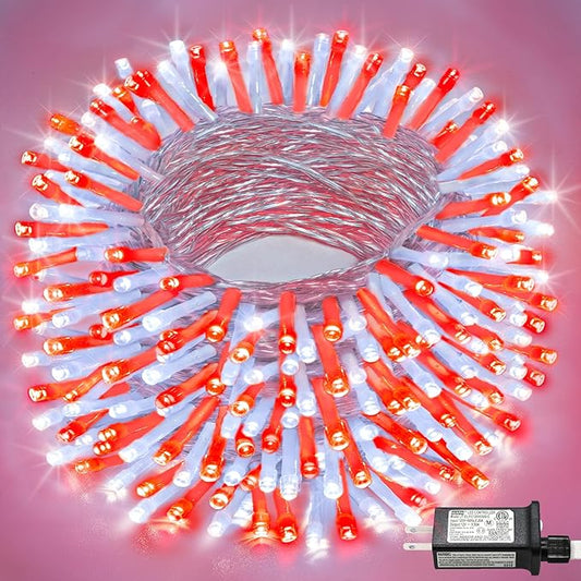 100FT 300 LED Christmas Lights Outdoor, Plug in Christmas String Lights Indoor, Waterproof & 8 Modes & Timer Function, Connectable Fairy Twinkle Light for Bedroom Patio Garden Xmas Decor, Red White