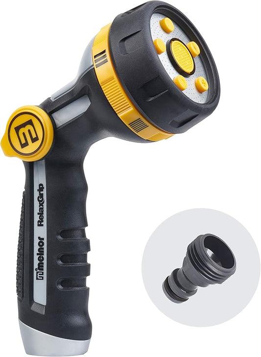 Melnor 65130AMZ RelaxGrip Thumb Control 5 Pattern w/Adpt Nozzle Bundle, QuickConnect Product Adapter, Black, Yellow