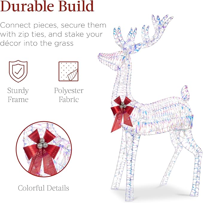 Best Choice Products 3-Piece Large Lighted Christmas Deer Family Set 5Ft Outdoor Yard Decoration with 360 LED Lights, Stakes, Zip Ties - Iridescent