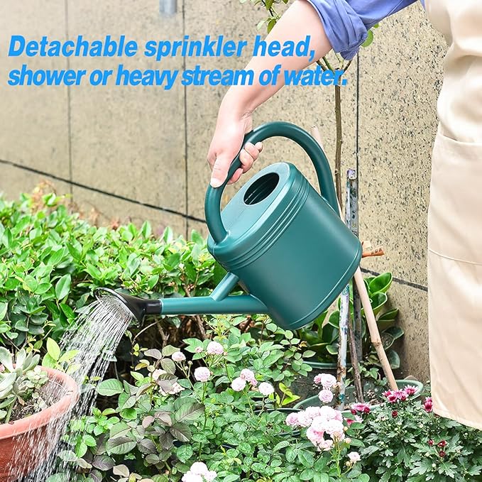 Watering Can 1 Gallon for Indoor Plants, Garden Watering Cans Outdoor Plant House Flower, Gallon Watering Can Large Long Spout with Sprinkler Head (Green)