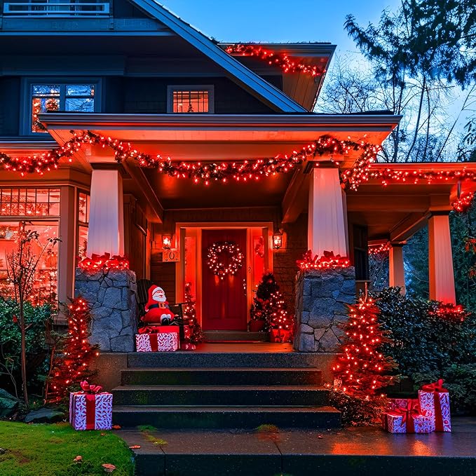 JMEXSUSS 600 LED Red Halloween Lights Outdoor Indoor, 168Ft Red Christmas String Lights Plug in Clear Wire, Light for Halloween Tree Outside Room Christmas Party Decorations