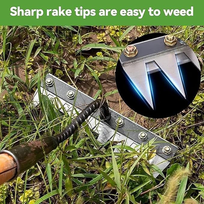 Gardenia Iron Weeding Rake 2.0, Iron Rake for Gardening and Weedings, 2025 Heavy-Duty Garden Hand Weed Puller Tool for Yard Lawn and Garden 5/6/7/8 Teeth Carbon Steel Garden Weeder Rakes (5 Tines)