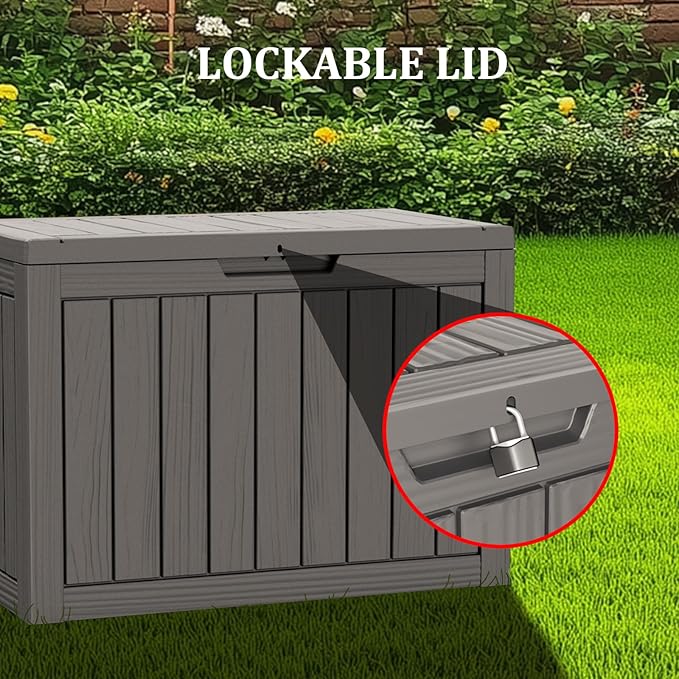 45 Gallon Waterproof Deck Box, Lockable Resin Storage Box for Patio Furniture Cushions Garden Tools and Outdoor Delivery Storage, Coffee