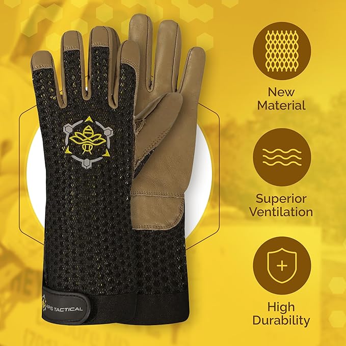 Heavy Duty Beekeeping Gloves Extended Cuff, Cowhide 5mm w/Patented Ventilation & Dexterity, Beekeeping Supplies