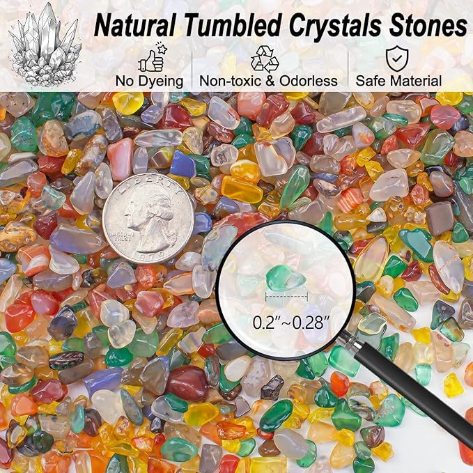 Colorful Agate Crushed Stone Crystal Chips Bulk Irregular Shaped Aquarium Decor Rocks Gravel Pebbles Stones Polished Tumbled for Crafts|Fish Turtle Tank|Home Decoration - 0.88 Lbs