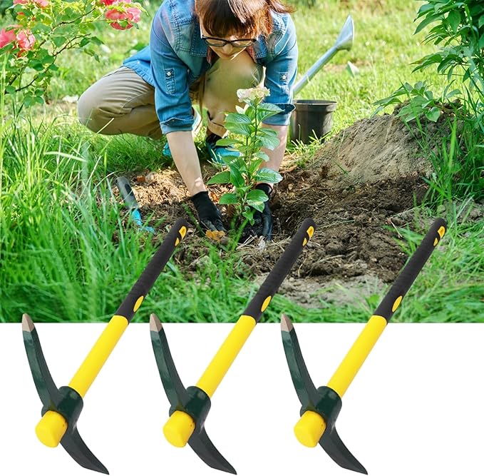4 Pack 15 Inch Mattock Hoe, Steel Forged Pickaxe with Fiberglass Handle, Weeding Pick Axe, Hand Digging Mattock for Camping, Prospecting, Weeding