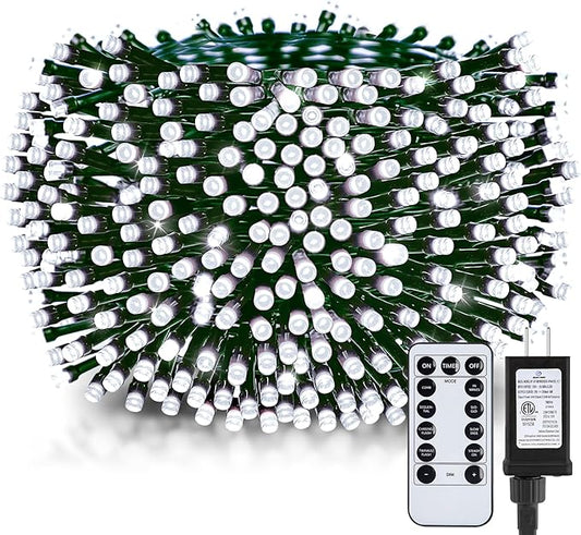 Minetom Christmas Lights, 128ft 400 LED Outdoor Christmas Tree Lights with Remote, 8 Modes String Lights Plug-in Mini Xmas Tree Lights with Timer for Outside Party Decor, Cool White