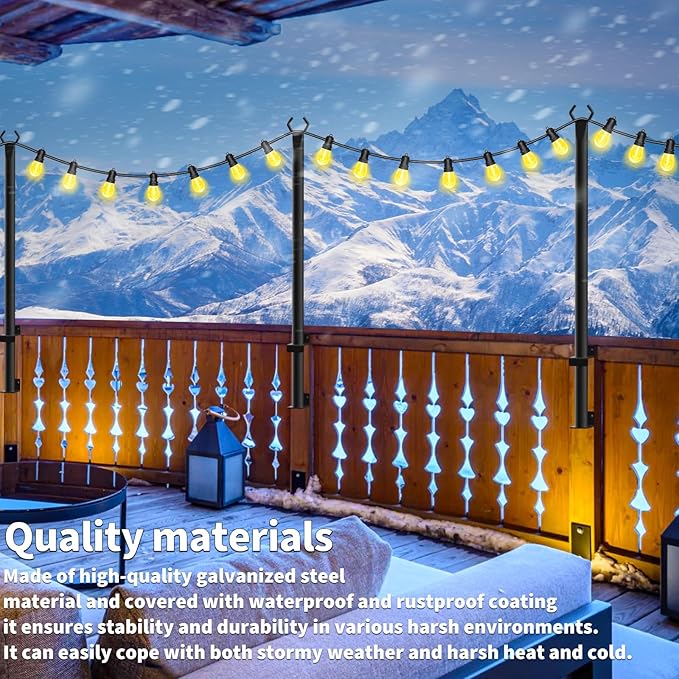 8 Pack 5 Ft String Light Poles, String Light Poles for Outside with Fixing Clips,Metal Poles for Outdoor String Lights, Hanging Light Poles for Deck Fence Garden Backyard Wall Bistro