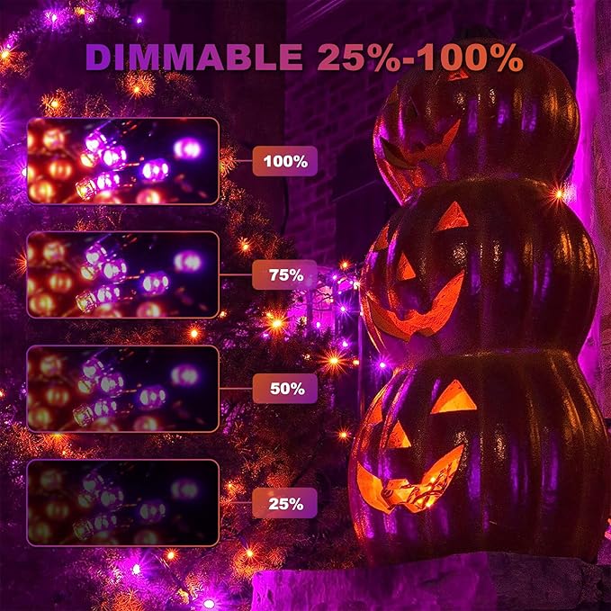Chuya Halloween String Light Decor Orange Purple Lights 105FT 300 LED Fairy Light END to END Plug UL588 Waterproof Outdoor Indoor Decoration for Party Yard Christmas Tree(No Music)
