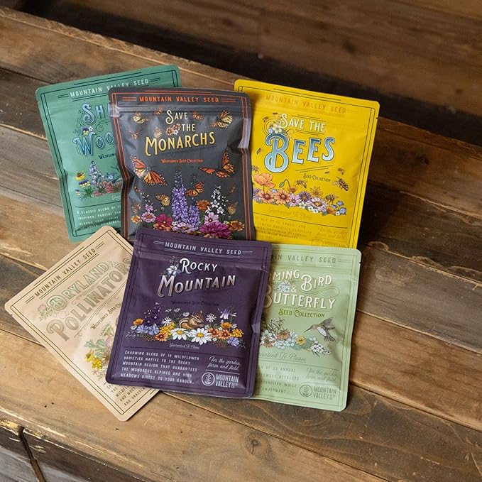 Wildflower Seeds Collection - 500,000+ Bulk Seeds - 6 Different Mixes Including Hummingbird & Butterfly, Save The Monarchs, Save The Bees, Shaded Woodland, Rocky Mountain, & Dryland Pollinator